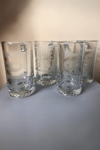 Etched glass mug