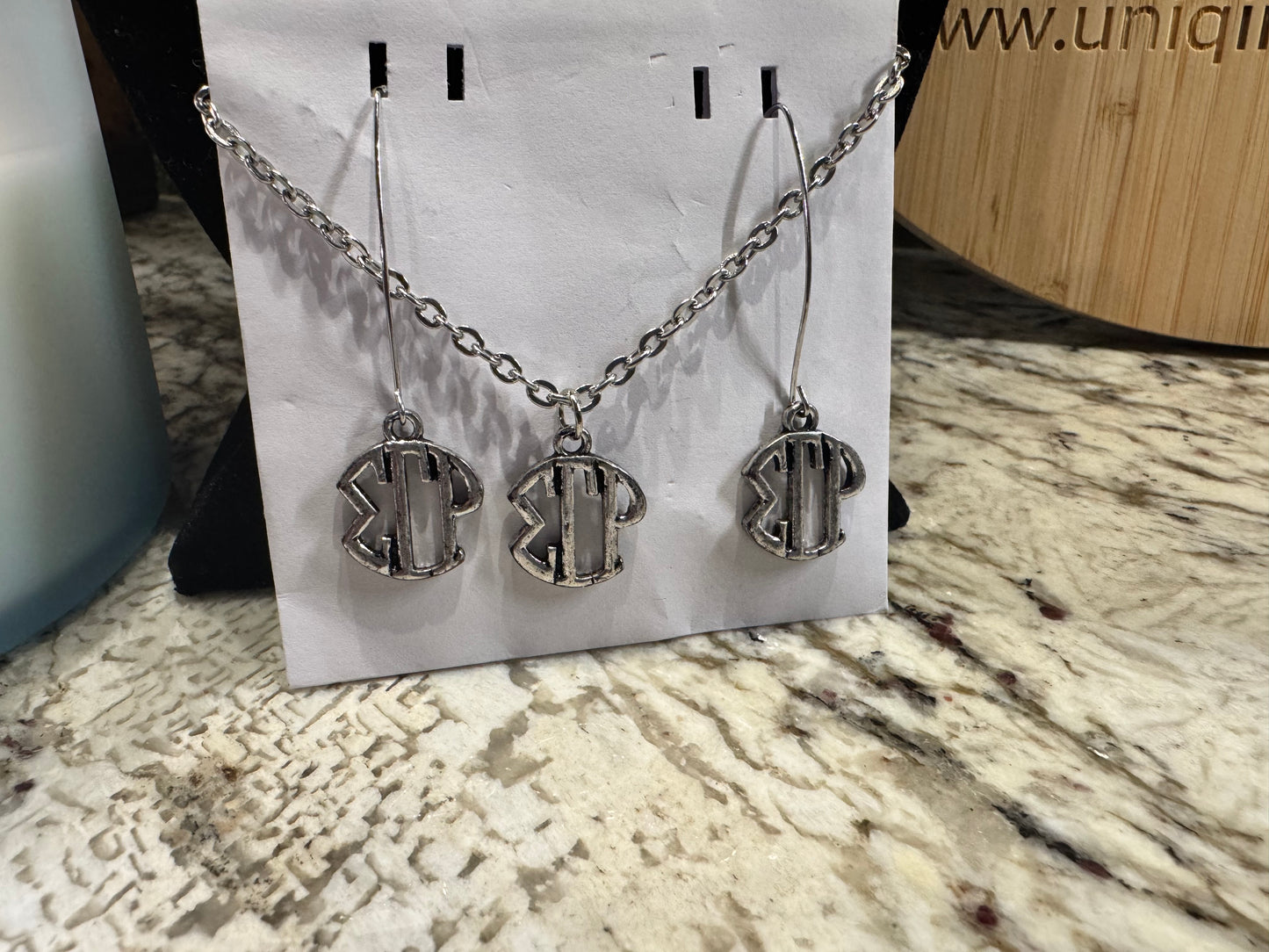 Silver Sigma Necklace & Earrings Set