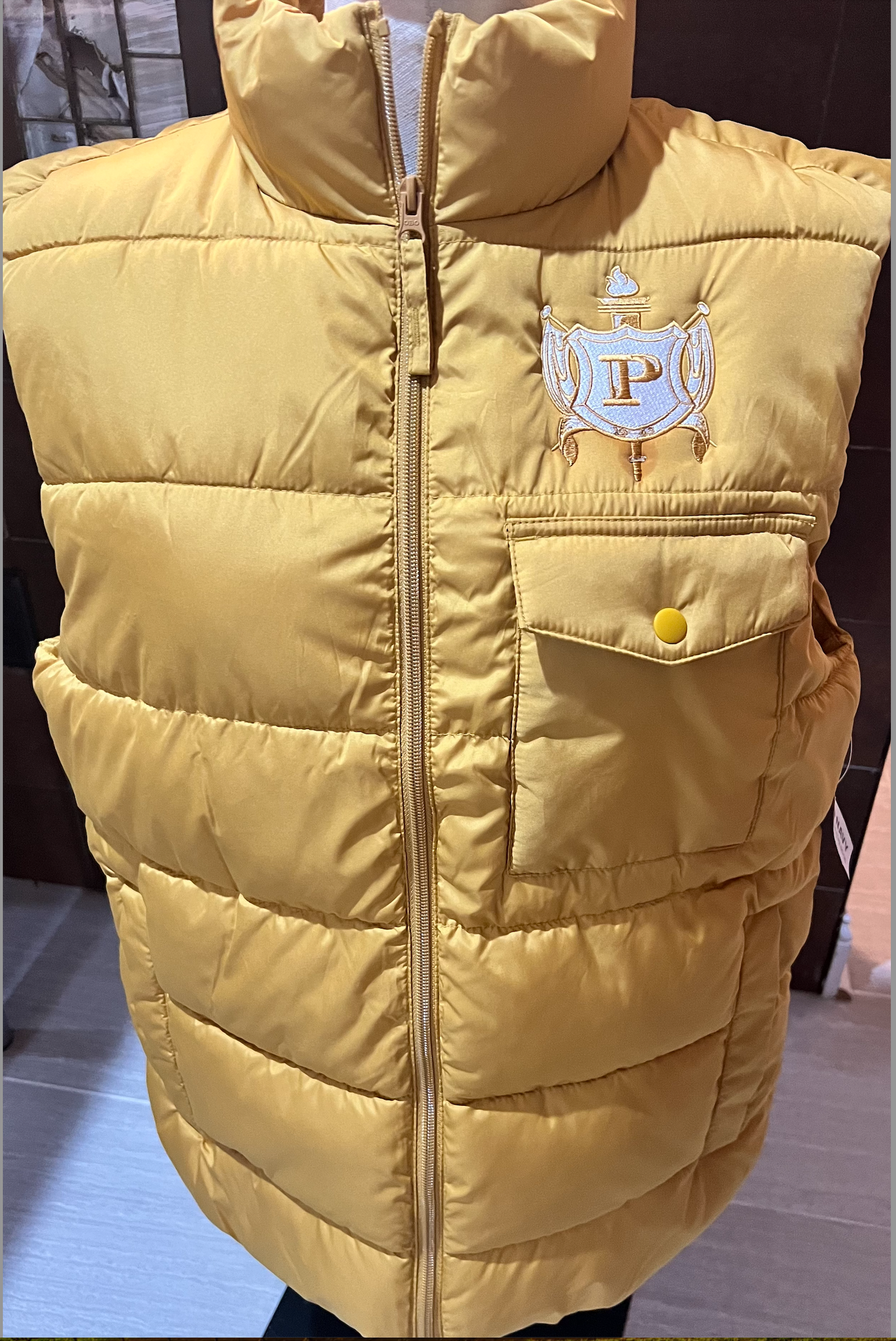 Embroidered Gold Philo Puffer vest