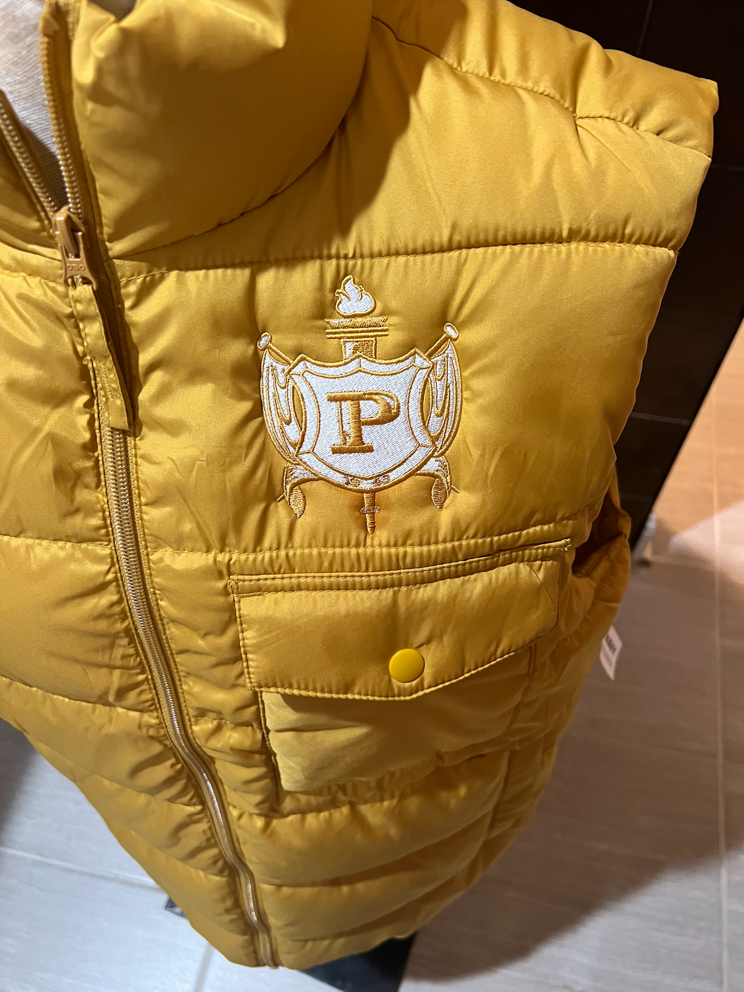 Embroidered Gold Philo Puffer vest