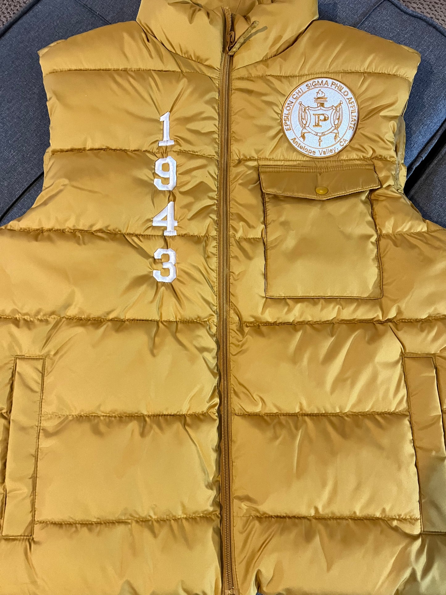 Embroidered Gold Philo Puffer vest