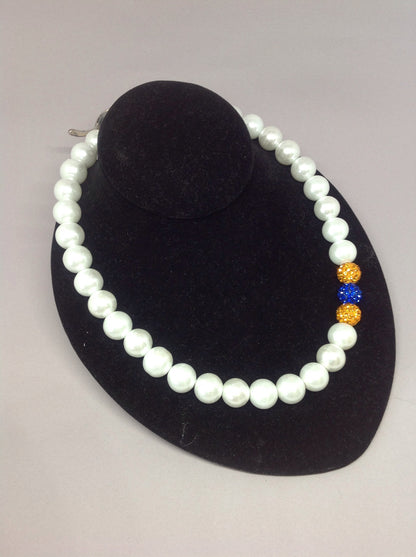 White Pearls with Yellow & Blue Shamballa