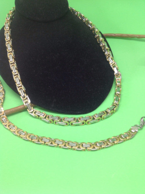 Gold and Silver Tungston necklace with bracelet